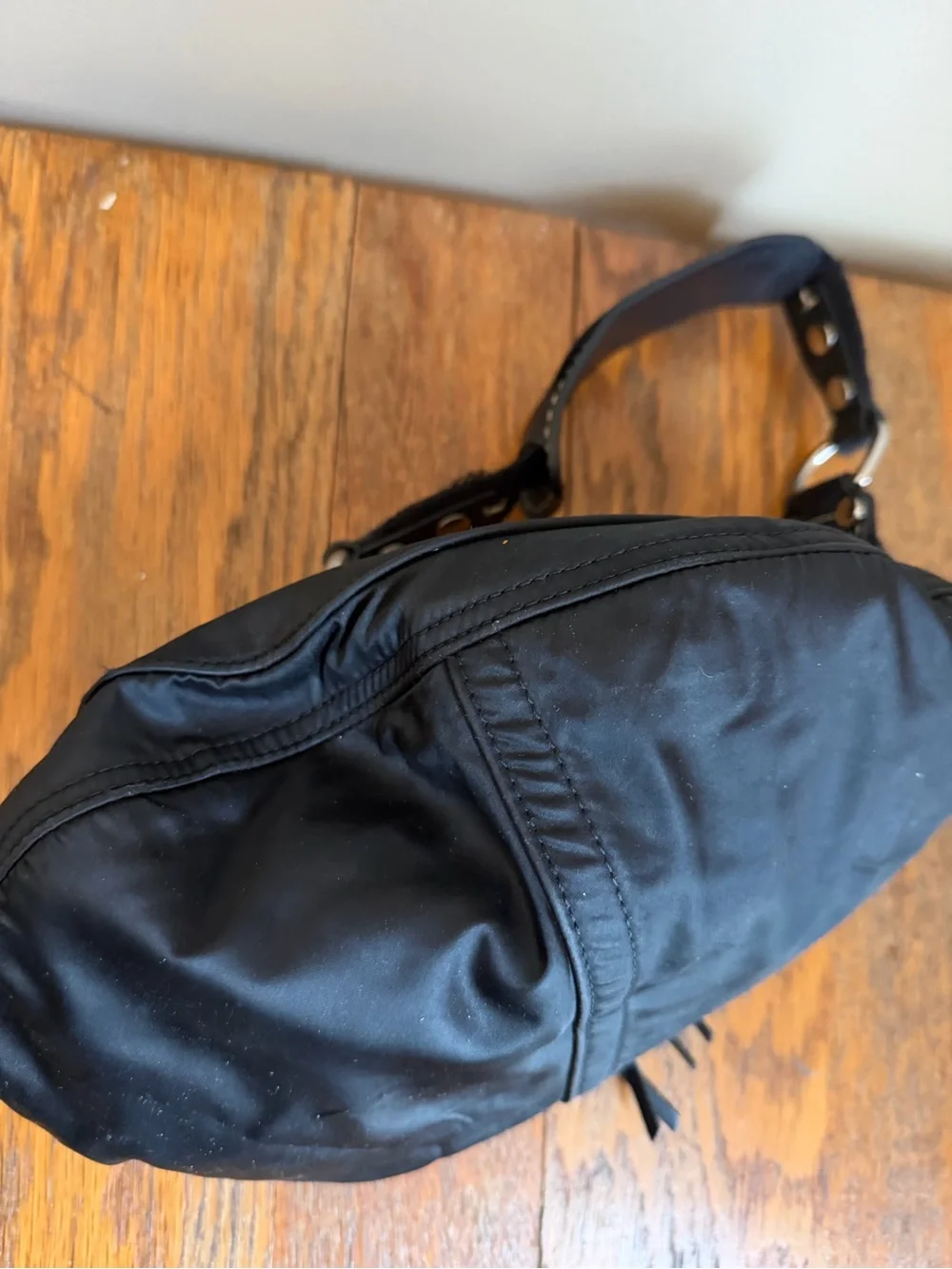 Coach 1891 Purse Nylon Hobo Bag Blue Liner Vintage Y2k Black Leather Trims